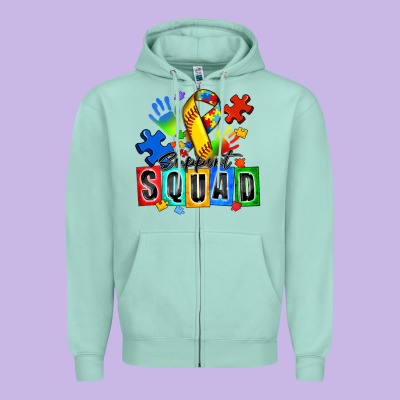 Softball Support Squad Autism Zipper Hoodie Designed By Zillion Design Studio