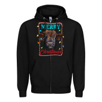 Black Merry Christmas Calf Zipper Hoodie - RanaPortraitStore