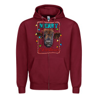Burgundy Merry Christmas Calf Zipper Hoodie - RanaPortraitStore