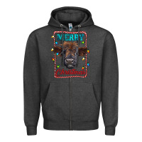 Charcoal Heather Merry Christmas Calf Zipper Hoodie - RanaPortraitStore