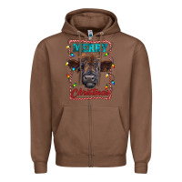 Chestnut Merry Christmas Calf Zipper Hoodie - RanaPortraitStore
