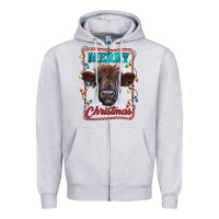 Heather Grey Merry Christmas Calf Zipper Hoodie - RanaPortraitStore