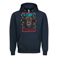 Navy Merry Christmas Calf Zipper Hoodie - RanaPortraitStore