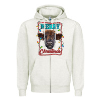 Oatmeal Heather Merry Christmas Calf Zipper Hoodie - RanaPortraitStore