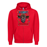 Red Merry Christmas Calf Zipper Hoodie - RanaPortraitStore