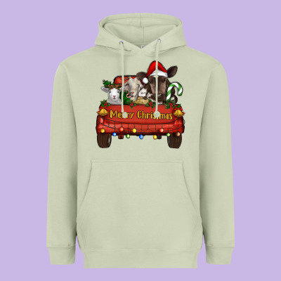 Merry Christmas Truck Animals Heavyweight Hoodie Designed By Ranaportraitstore