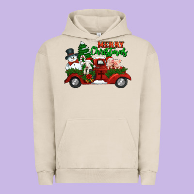 Merry Christmas Snowman And Farm Animals Truck Urban Hoodie Designed By Jasminsmagicworld
