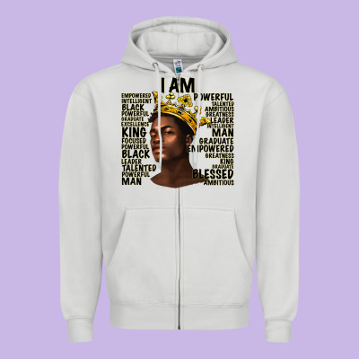 Zipper Hoodie afro man black king i am