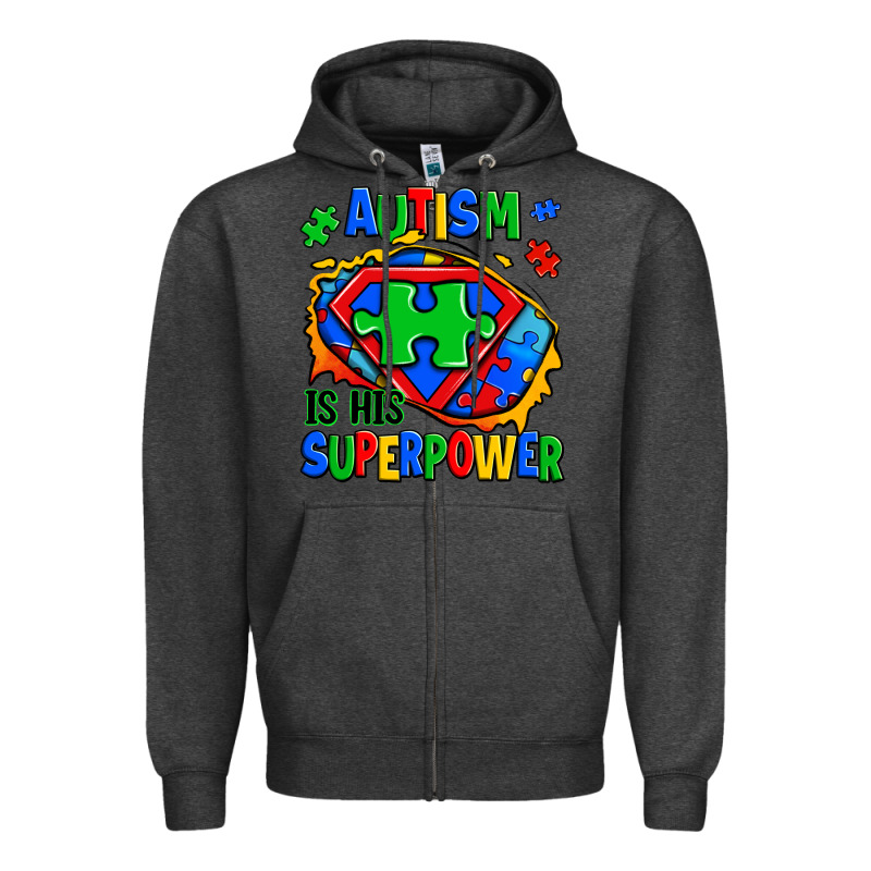 Autism Is His Superpower Ripped Zipper Hoodie by Zillion Design Studio | Teevron