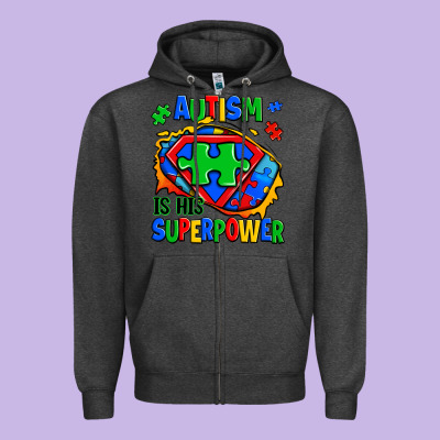 Autism Is His Superpower Ripped Zipper Hoodie Designed By Zillion Design Studio