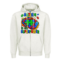 Oatmeal Heather autism is his superpower ripped Zipper Hoodie - Zillion Design Studio