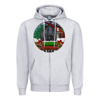 Heather Grey Black Angus Cattle Merry Christmas Zipper Hoodie - RanaPortraitStore