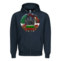 Navy Black Angus Cattle Merry Christmas Zipper Hoodie - RanaPortraitStore
