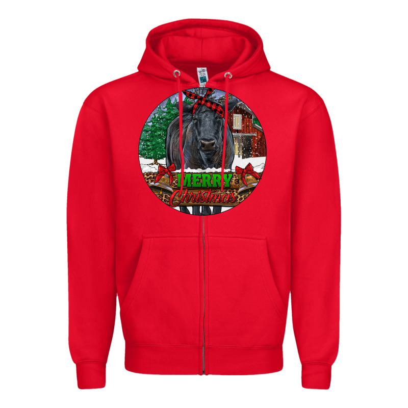 Black Angus Cattle Merry Christmas Zipper Hoodie by RanaPortraitStore | Teevron