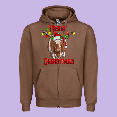 Zipper Hoodie Merry Christmas Longhorn Cow