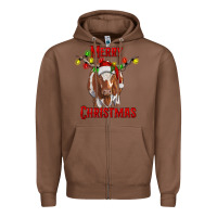 Chestnut Merry Christmas Longhorn Cow Zipper Hoodie - RanaPortraitStore