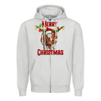 Dove Grey Merry Christmas Longhorn Cow Zipper Hoodie - RanaPortraitStore
