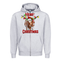 Heather Grey Merry Christmas Longhorn Cow Zipper Hoodie - RanaPortraitStore