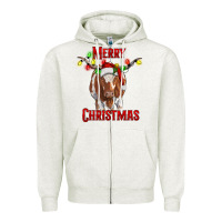 Oatmeal Heather Merry Christmas Longhorn Cow Zipper Hoodie - RanaPortraitStore