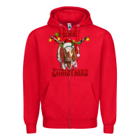 Red Merry Christmas Longhorn Cow Zipper Hoodie - RanaPortraitStore