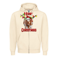 Sandshell Merry Christmas Longhorn Cow Zipper Hoodie - RanaPortraitStore