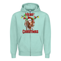 Seafoam Merry Christmas Longhorn Cow Zipper Hoodie - RanaPortraitStore