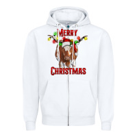White Merry Christmas Longhorn Cow Zipper Hoodie - RanaPortraitStore
