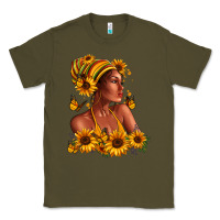Army Green Afro American woman sunflowers Classic Tee - RanaPortraitStore