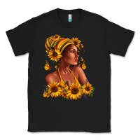 Black Afro American woman sunflowers Classic Tee - RanaPortraitStore