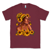 Burgundy Afro American woman sunflowers Classic Tee - RanaPortraitStore
