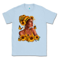 Dusty Blue Afro American woman sunflowers Classic Tee - RanaPortraitStore