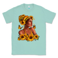 Seafoam Afro American woman sunflowers Classic Tee - RanaPortraitStore