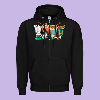 Zipper Hoodie alaskan border collie dog coffee cups