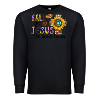 Black fall for jesus he never leaves Premium Sweatshirt - CowhideDigitalArt