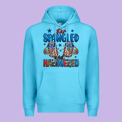 Star Spangled And Hammered Skeleton Hand Premium Hoodie Designed By Jasminsmagicworld