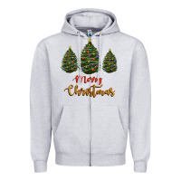 Heather Grey merry christmas trees Zipper Hoodie - RanaPortraitStore
