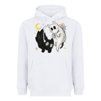 White Ghost Cats with Balance Halloween Heavyweight Hoodie - texasbilliewilder
