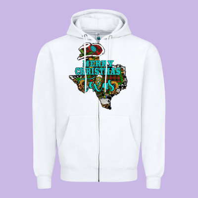 Zipper Hoodie Merry Christmas Texas Map