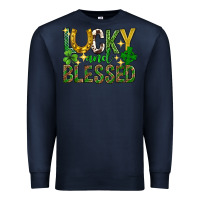 Navy Lucky and blessed st. patricks day Premium Sweatshirt - Neo Western