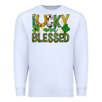 White Lucky and blessed st. patricks day Premium Sweatshirt - Neo Western