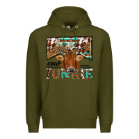 Army Green cow junkie Premium Hoodie - NancyCooperArtShop
