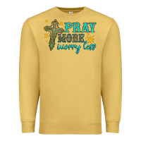 Antique Gold pray more worry less Premium Sweatshirt - HRA Design Shop