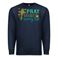 Navy pray more worry less Premium Sweatshirt - HRA Design Shop