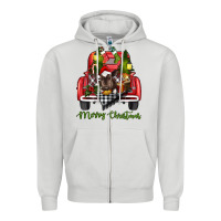 Dove Grey Merry Christmas Farm Truck With Baby Cow Zipper Hoodie - RanaPortraitStore