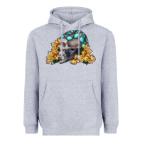 Heather Grey skull with sunflowers Heavyweight Hoodie - RanaPortraitStore