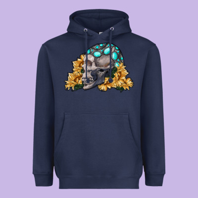 Skull With Sunflowers Heavyweight Hoodie Designed By Ranaportraitstore