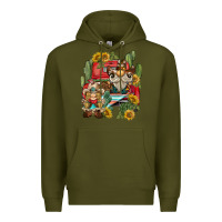 Army Green western gnome truck cactus sunflower Premium Hoodie - BarkalooDesign