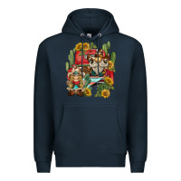 Navy western gnome truck cactus sunflower Premium Hoodie - BarkalooDesign