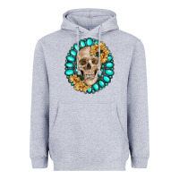Heather Grey skull with gemstone and sunflower Heavyweight Hoodie - RanaPortraitStore