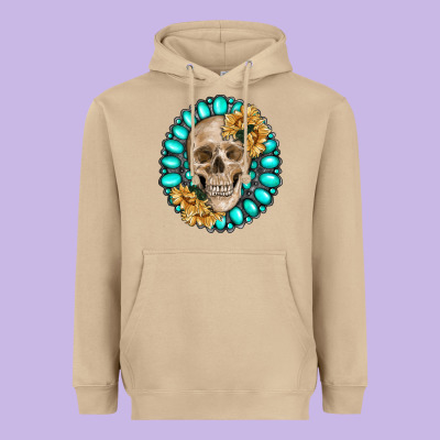 Skull With Gemstone And Sunflower Heavyweight Hoodie Designed By Ranaportraitstore